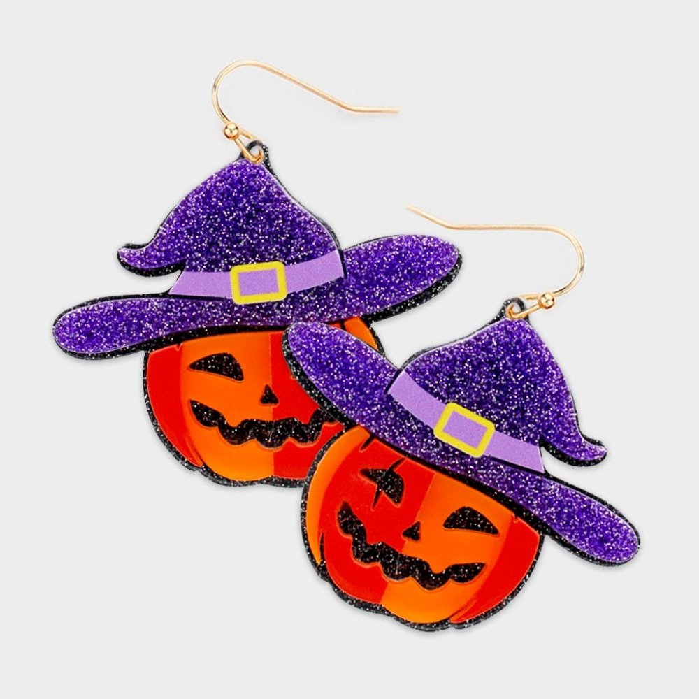 Sparkly Jack-o-Lantern Acrylic‎ Earrings